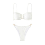 Damen Bandeau-Bikini mit elegantem Rüschendesign und verstellbaren Trägern R&B