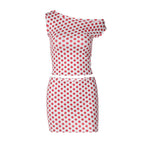Damen figurbetontes Minikleid mit asymmetrischem Ausschnitt und gepunktetem Design R&B