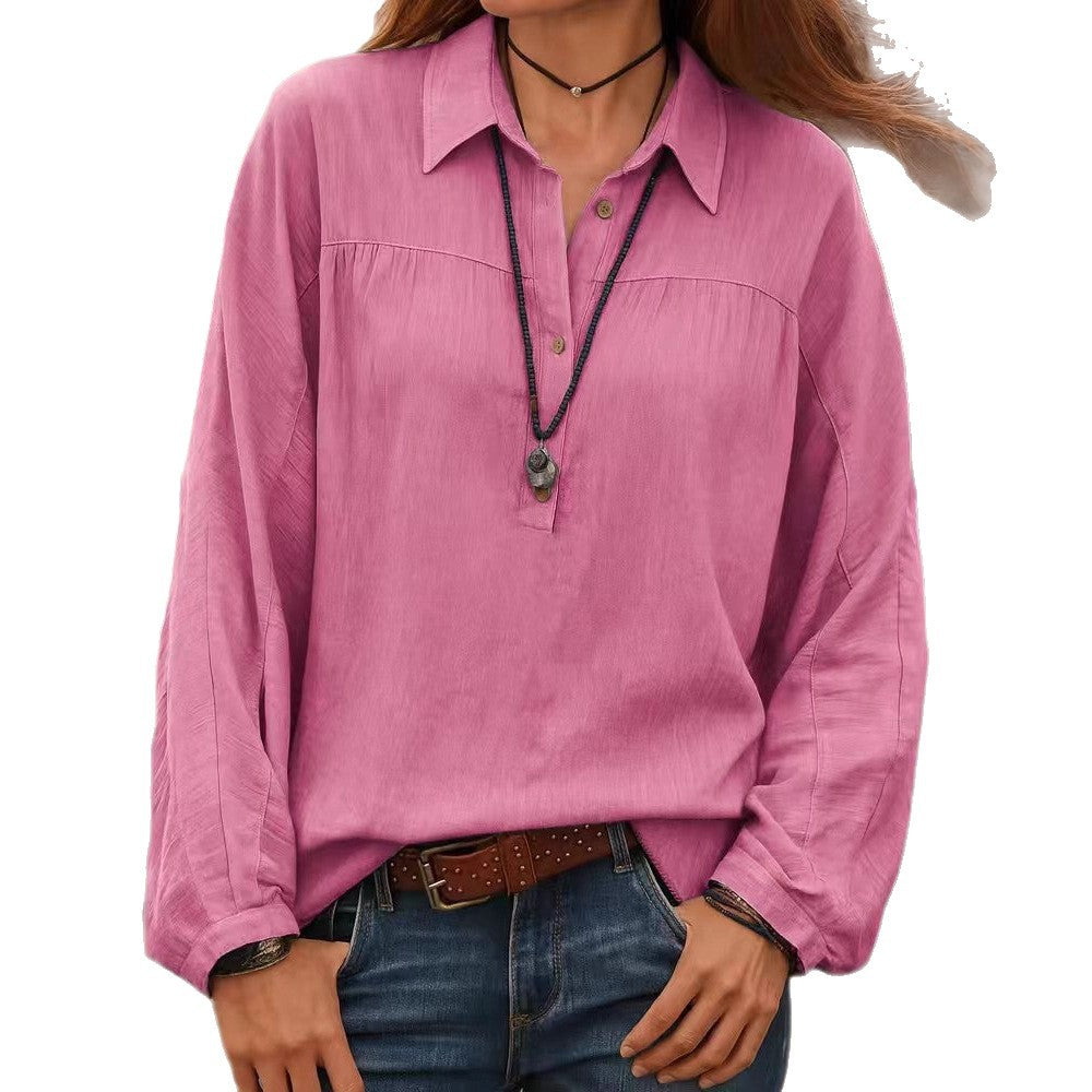 Damen Bluse mit lässigem V-Ausschnitt und elastischen Ärmeln R&B