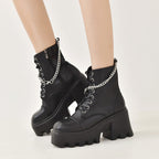 Damen Chunky Stiefel mit modischen Schnallen und robustem Plateau-Heel R&B