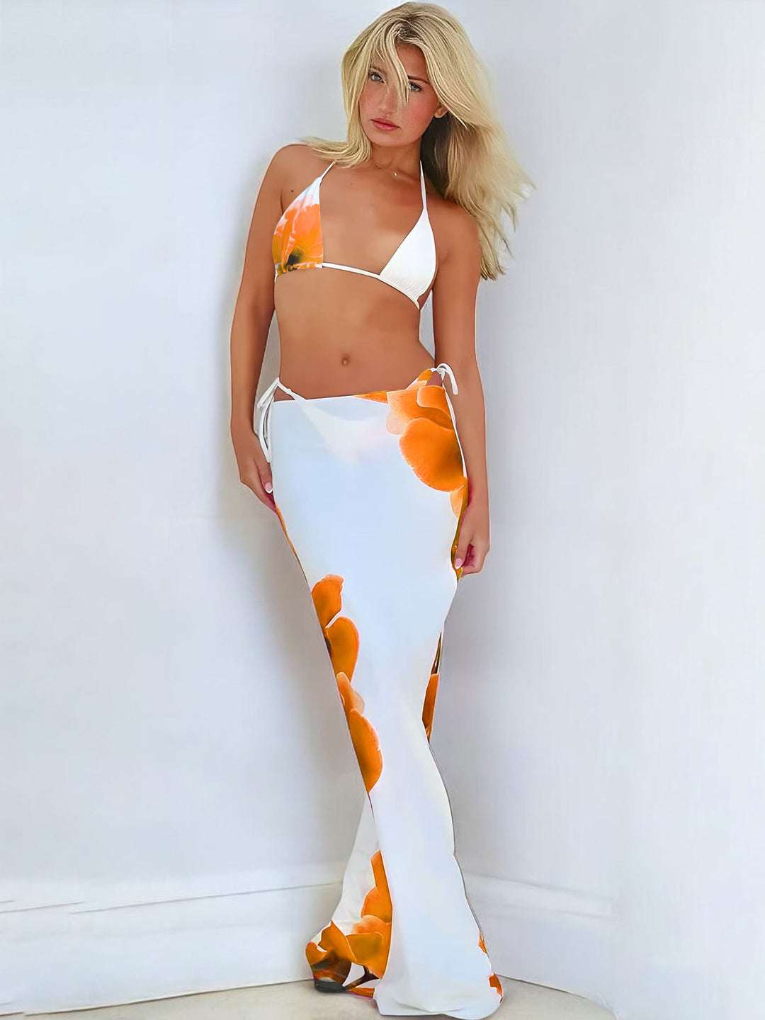 Damen Bikini-Set mit elegantem Wickelrock und floralem Design R&B