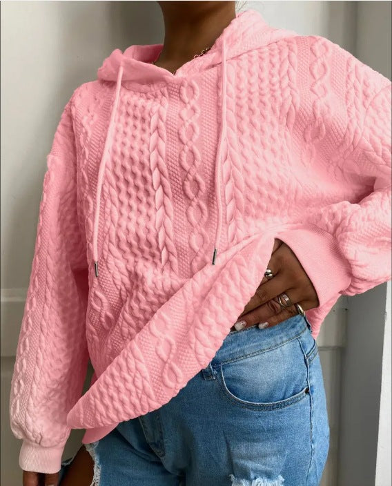 Damen Oversized Strickpullover mit kreativem Kabeleffekt und Kapuze R&B