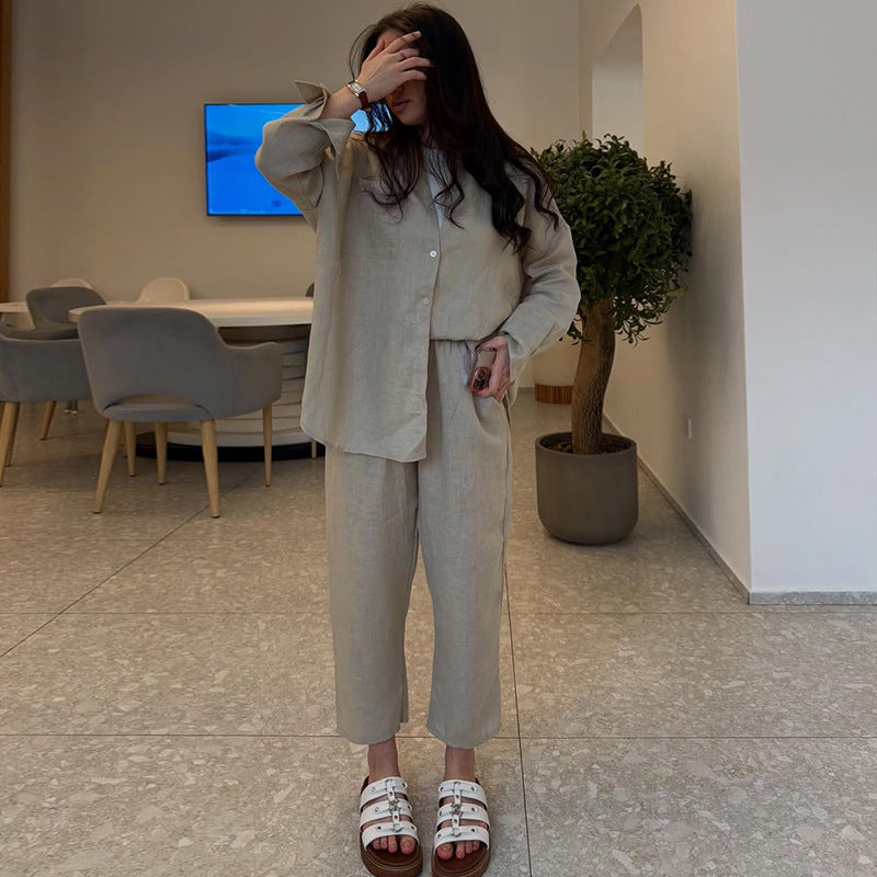 Damen leichte Leinenloungewear mit lockerer Passform R&B