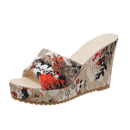 Damen Keilabsatz-Sandaletten mit floralem Design R&B