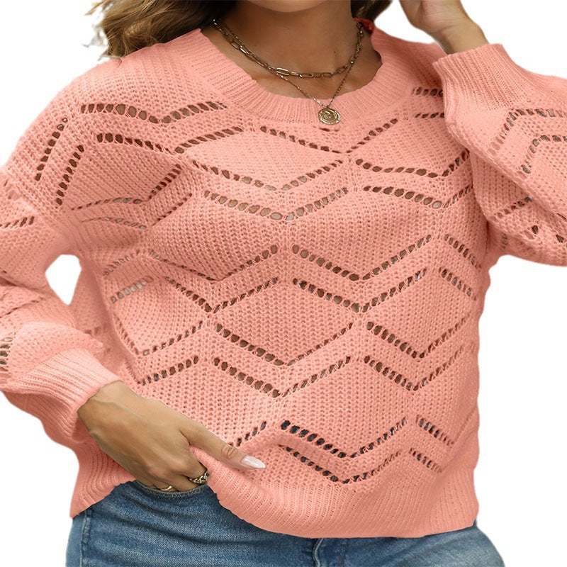 Damen luftiger Strickpullover mit Wellenmuster R&B