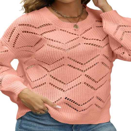 Damen luftiger Strickpullover mit Wellenmuster R&B