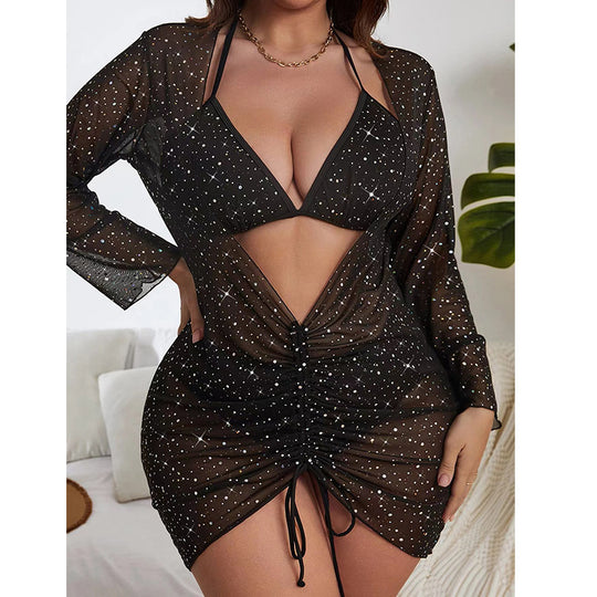 Damen Strandkleid mit gebundenem Ausschnitt und transparentem Design R&B