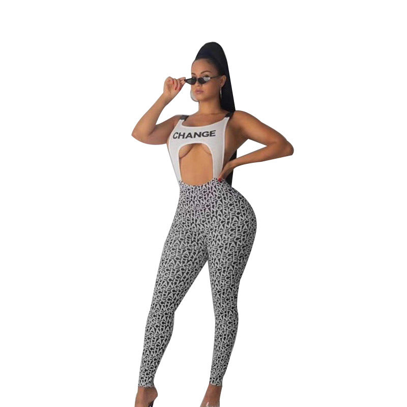 Damen körperbetontes Sport-Outfit mit modischem Print R&B