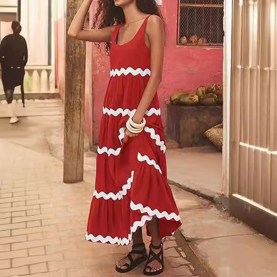 Damen Maxikleid mit wellenförmigen Rüschen und lässigem Schnitt R&B