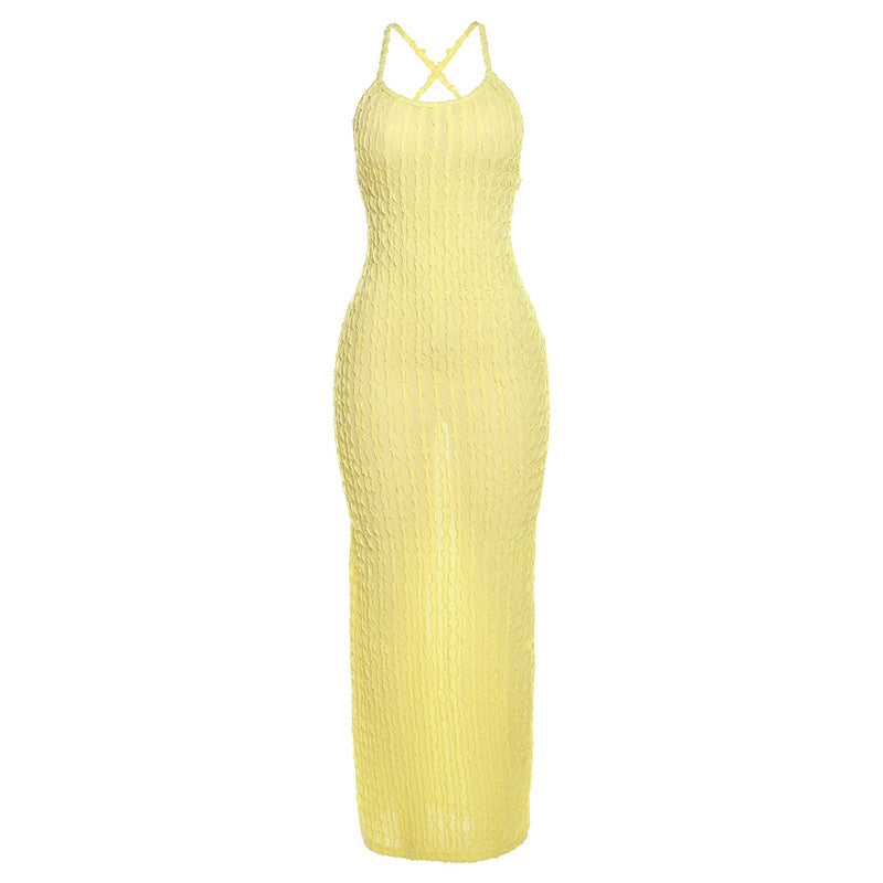 Damen Transparente Maxikleid mit Kreuzträgern und strukturiertem Design R&B