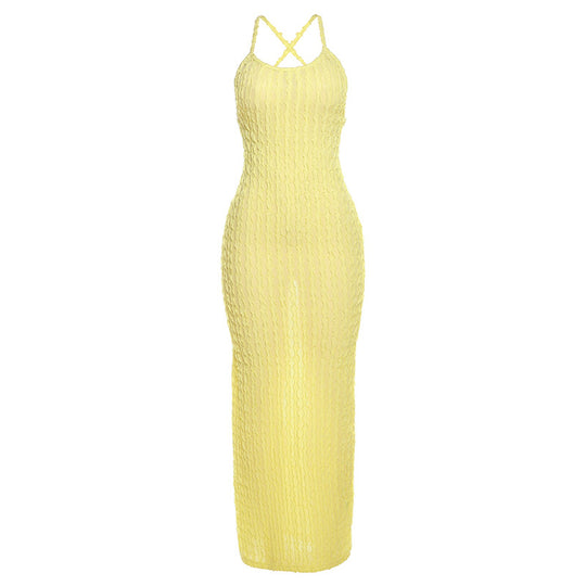Damen Transparente Maxikleid mit Kreuzträgern und strukturiertem Design R&B