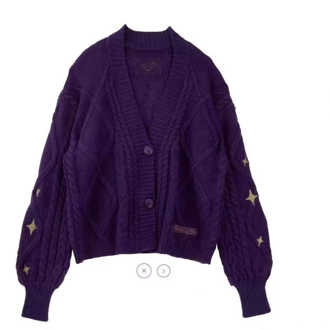 Damen Grob gestrickte Cardigan mit dekorativen Sternen R&B