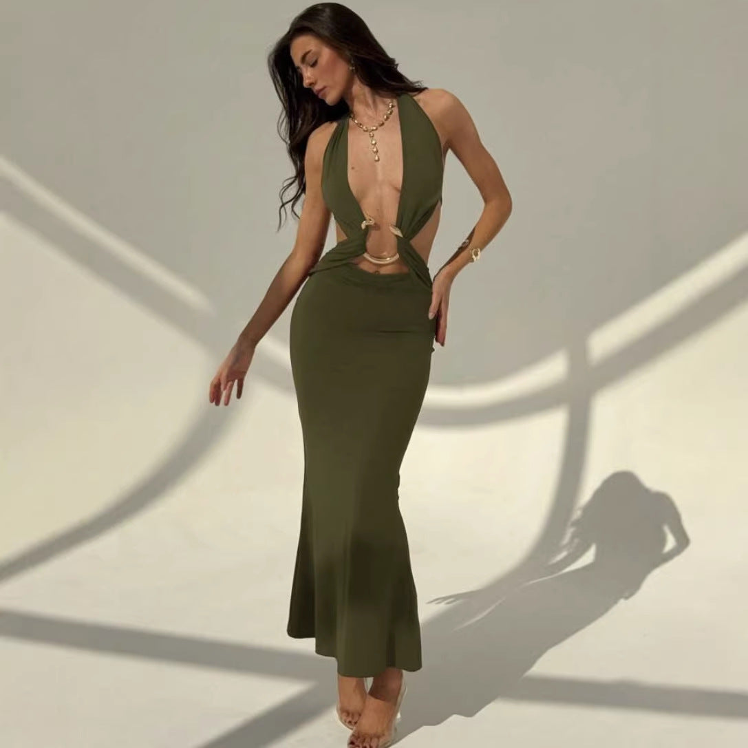 Damen Maxi-Kleid mit verführerischem Halterneck und eleganten Cut-Out-Details R&B