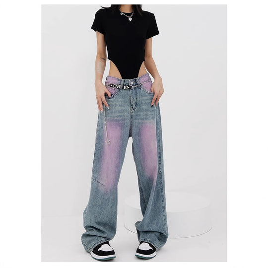 Damen lässige Baggy-Jeans mit farbverlaufendem Design und einem einzigartigen Schnitt R&B