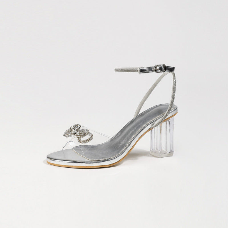 Damen Slingback-Sandalen mit glitzernden Dekoren und transparentem Blockabsatz R&B