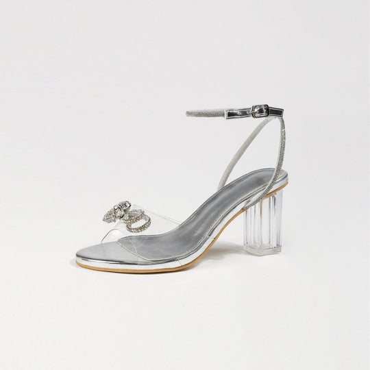 Damen Slingback-Sandalen mit glitzernden Dekoren und transparentem Blockabsatz R&B