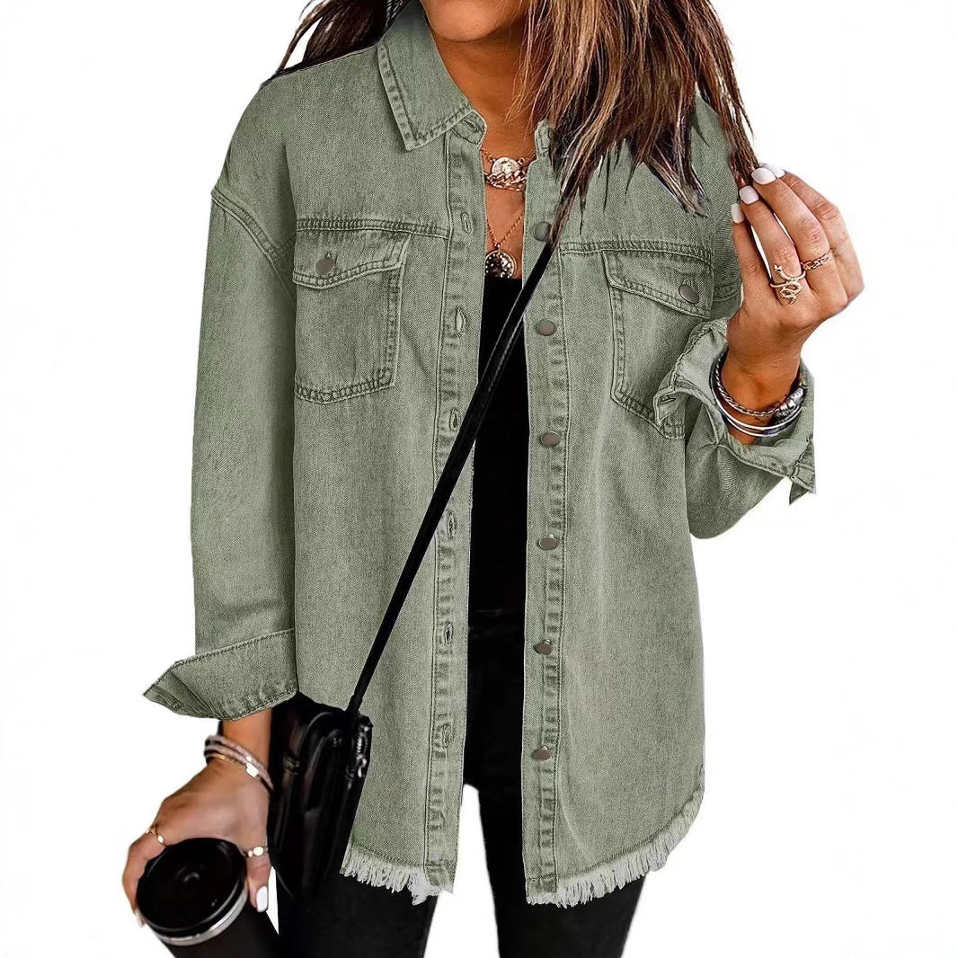 Damen Oversized Jeanshemd mit Fransen R&B