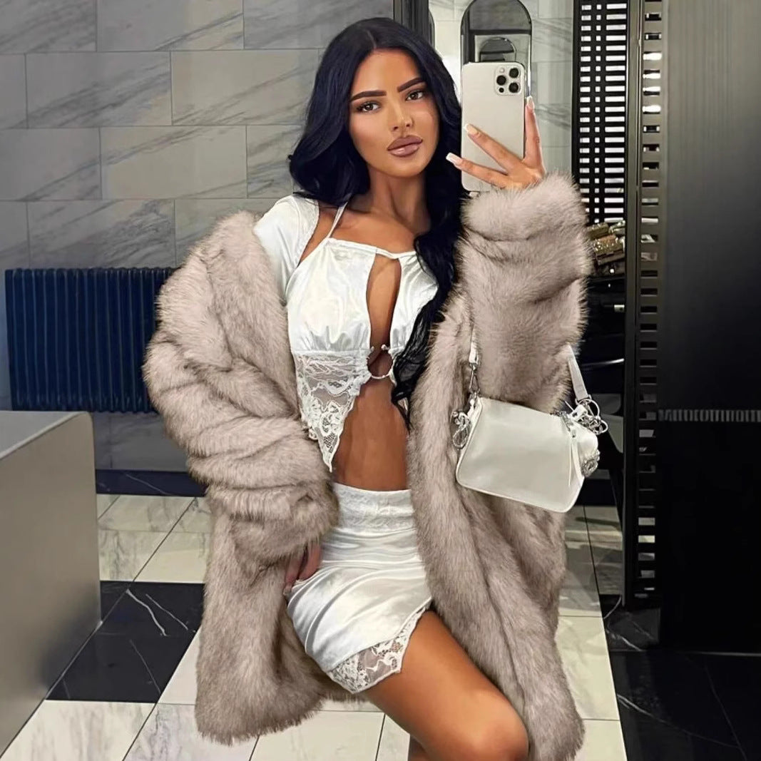 Damen kuschelige Luxusjacke mit hochwertigem Kunstfell R&B