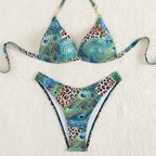Damen Triangel-Bikini mit lR&Bendigem Tier- und Pfauenmotiv R&B