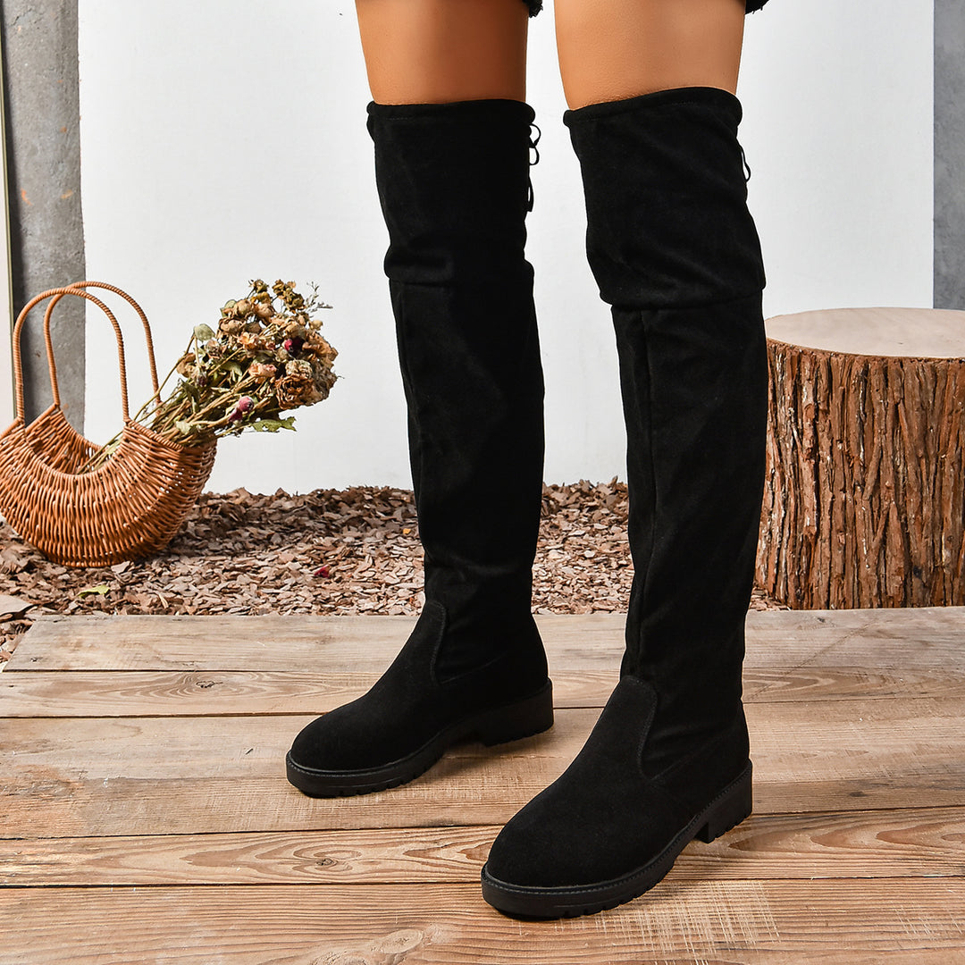 Damen Überknie-Stiefel aus weichem Veloursleder mit komfortablem Blockabsatz R&B