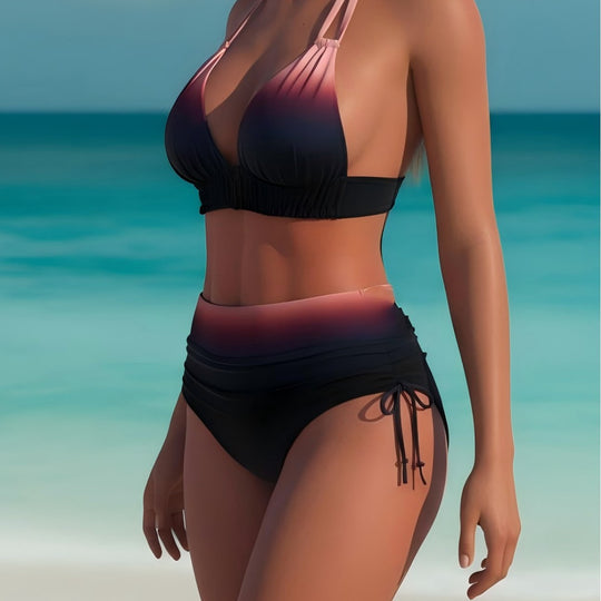 Damen Bikini-Set mit verstellbaren Trägern und hohem Taillenschnitt R&B