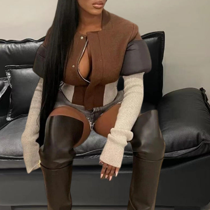Damen Strickjacke mit modischem Schnitt und kontrastierenden Ärmeln R&B