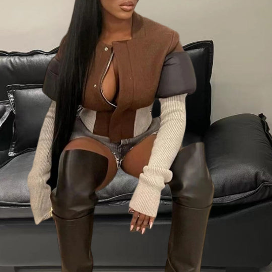 Damen Strickjacke mit modischem Schnitt und kontrastierenden Ärmeln R&B