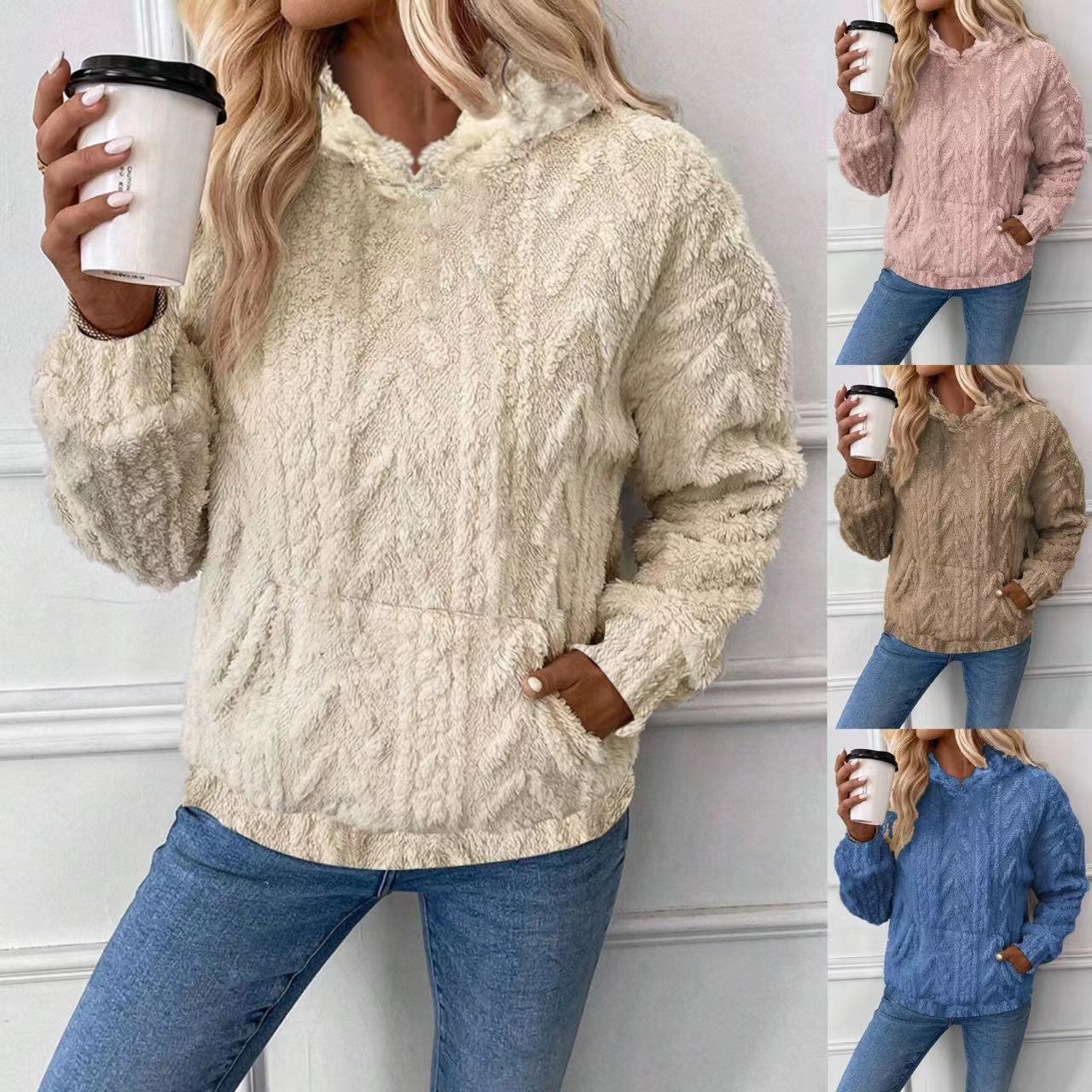 Damen Kapuzenpullover aus kuscheligem Material mit eingearbeitetem Beuteltaschen R&B