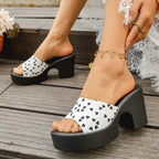 Damen Offene Blockabsatz-Sandalen mit Herzmotiv R&B