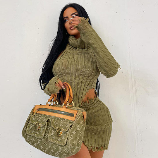 Damen Stylisches Strick-Set mit asymmetrischem Saum und langen Ärmeln R&B