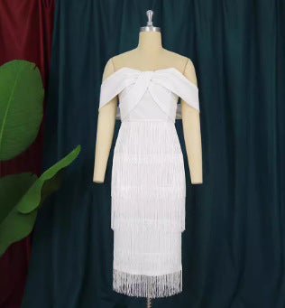 Damen Cut-out Cocktailkleid mit Fransen R&B