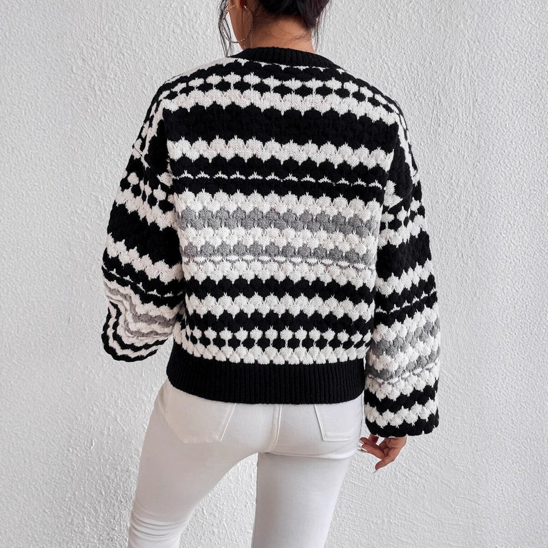 Damen Strickpullover mit kreativem Lochmuster und modischen Farbakzenten R&B