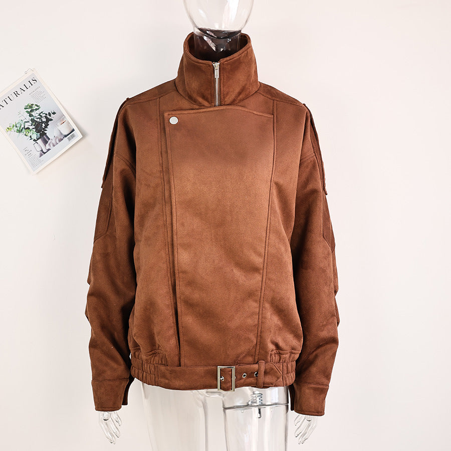 Damen Kunstlederjacke mit modernem Stehkragen und praktischen Reißverschlusstaschen R&B