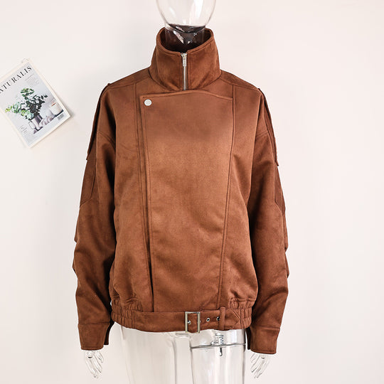 Damen Kunstlederjacke mit modernem Stehkragen und praktischen Reißverschlusstaschen R&B