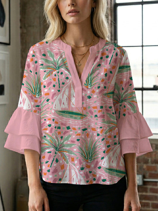 Damen Bluse mit Rüschendetails und auffälligem Animal-Print R&B