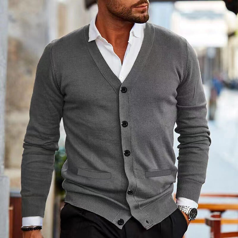 Herren nan Feinstrick V-Ausschnitt Cardigan mit Knopfleiste und Eingrifftaschen R&B