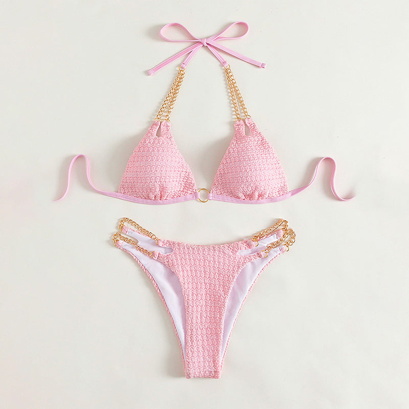 Damen Triangel-Bikini mit raffinierten Kettenakzenten und hochwertiger Rippstruktur