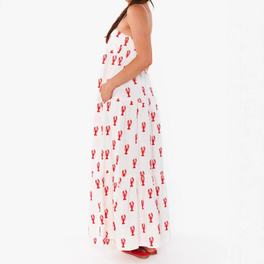 Damen nan trägerloses Stufenmaxikleid mit Bandeau-Oberteil lockerer A-Linie und maritimem Hummer-Print R&B