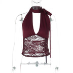 Damen Elegantes Spitzenoberteil mit Halterneck R&B