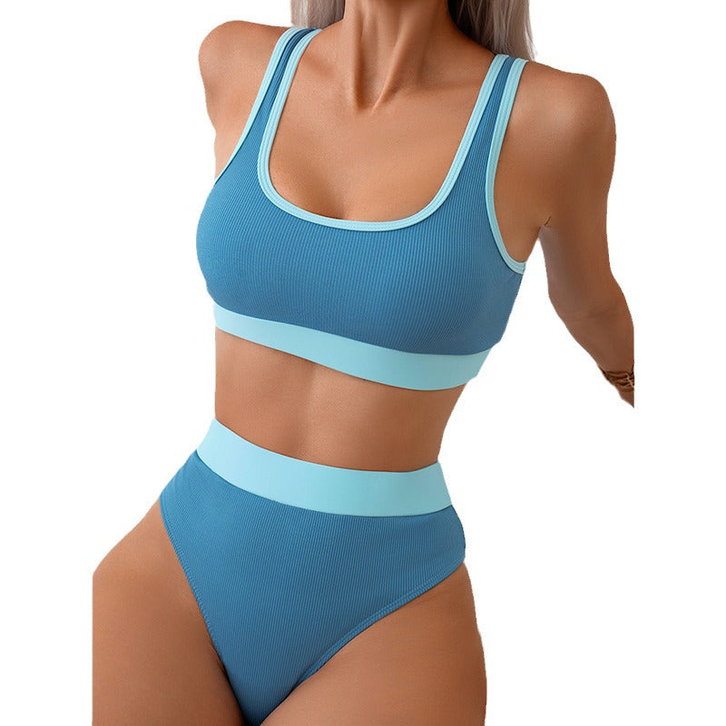 Damen hochgeschnittenes Bikini-Set mit sportlichem Design R&B