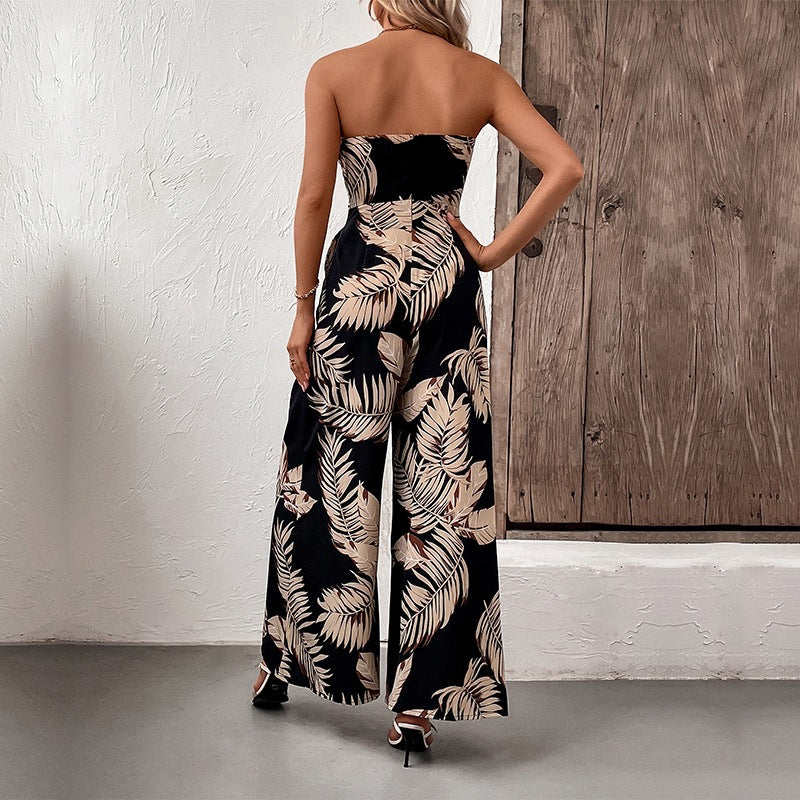 Damen Maxi-Jumpsuit mit strukturiertem Bandeau-Oberteil und lässigem Schnitt R&B