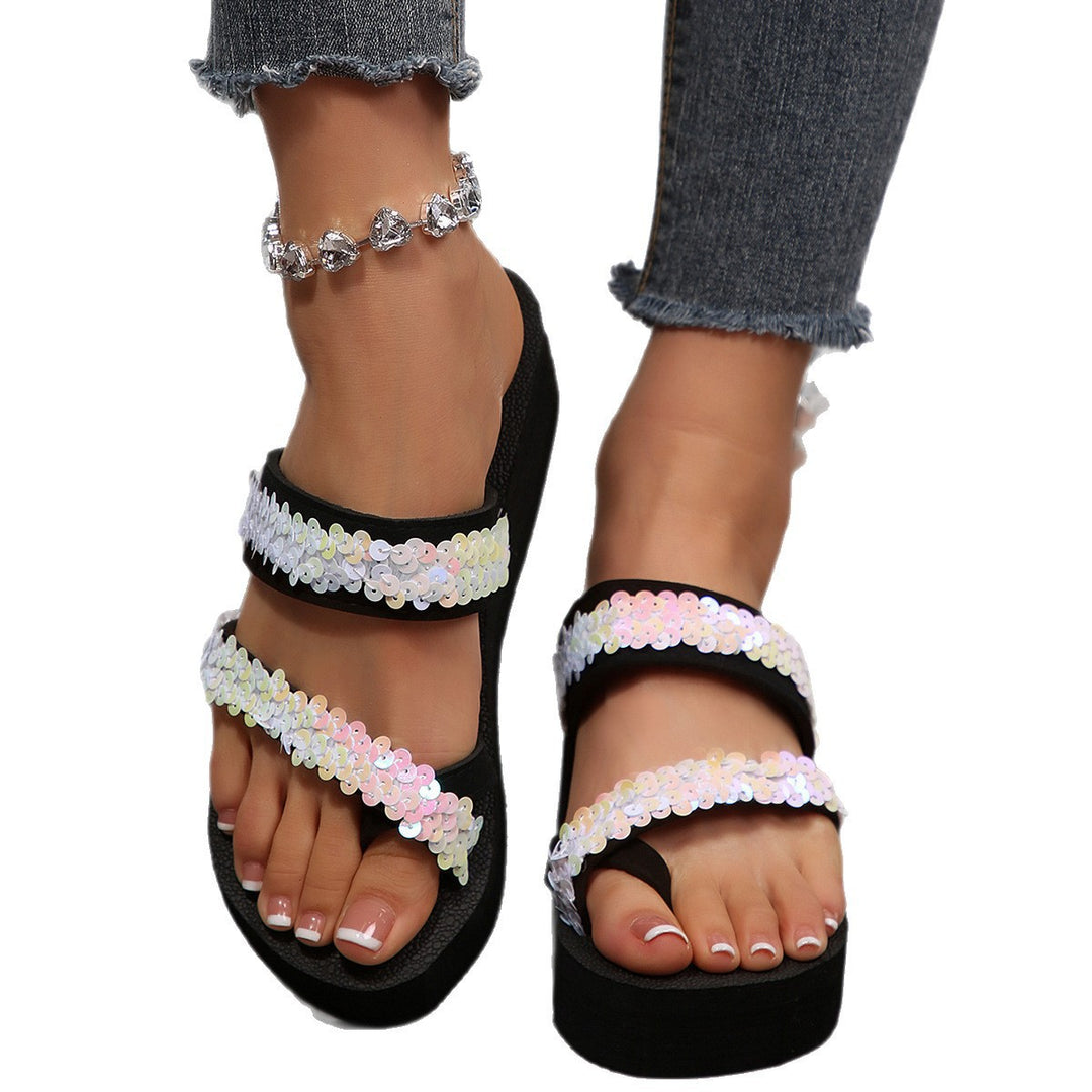 Damen Plateausandalen mit glitzernden Pailletten R&B