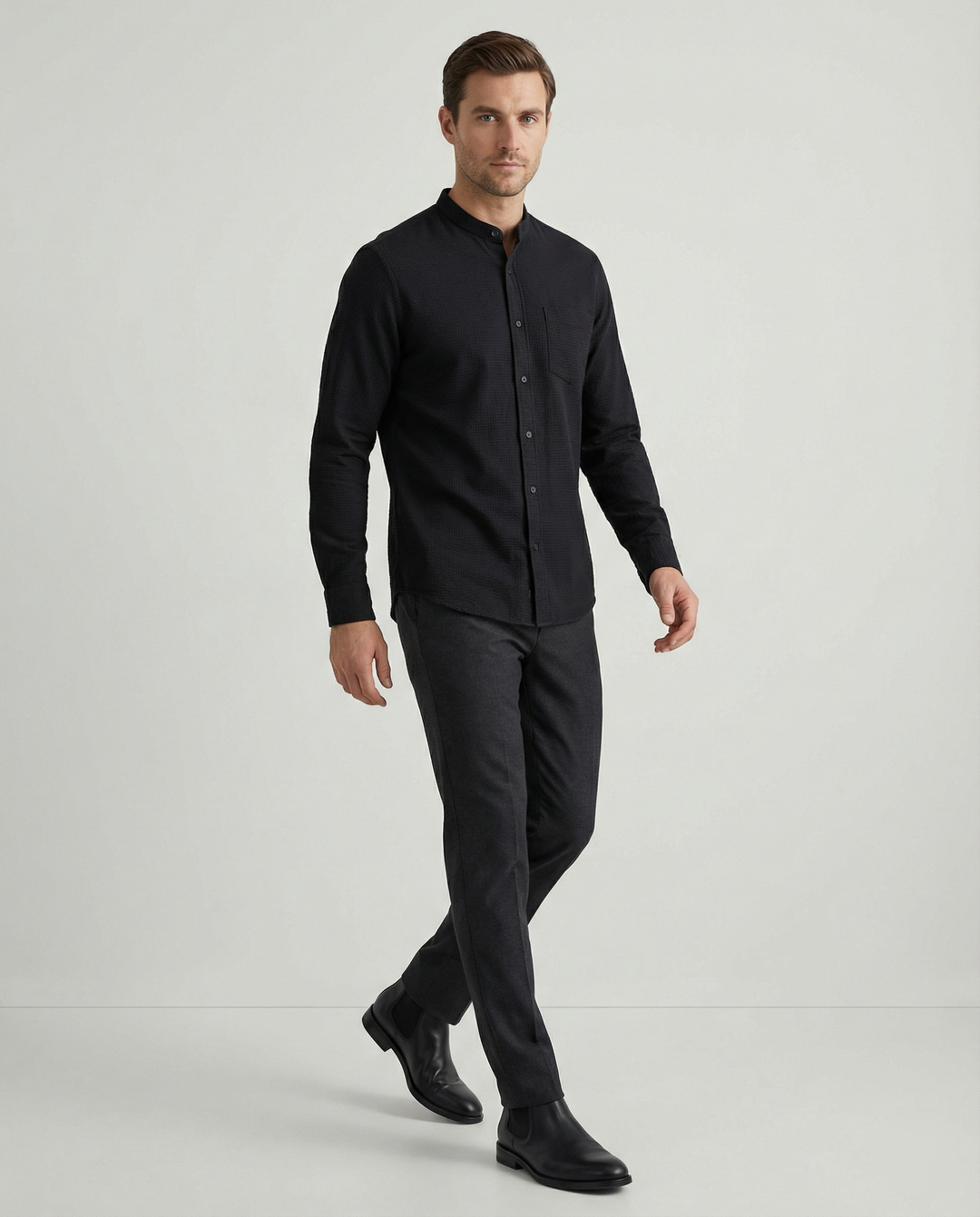 Herren Elegantes Hemd mit Stehkragen R&B