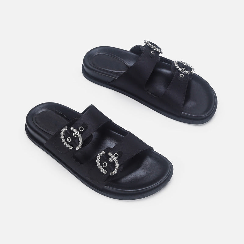 Damen Designer Zehentrenner-Sandalen mit dekorativem Riemendesign und komfortablem Fußbett R&B