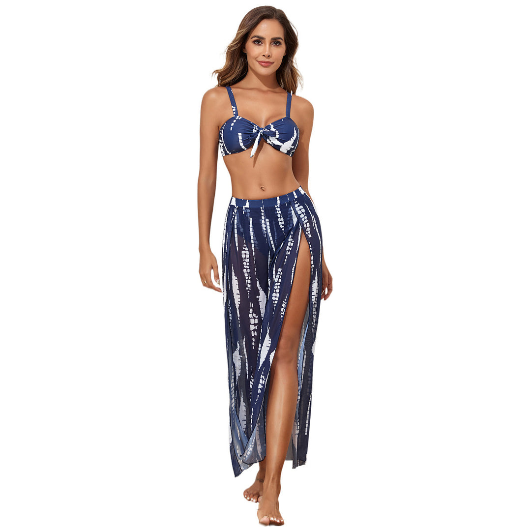 Damen Bikini-Set mit floralem Zufallsmuster und passendem Wickelrock R&B