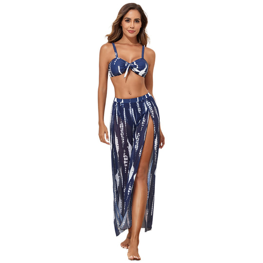 Damen Bikini-Set mit floralem Zufallsmuster und passendem Wickelrock R&B
