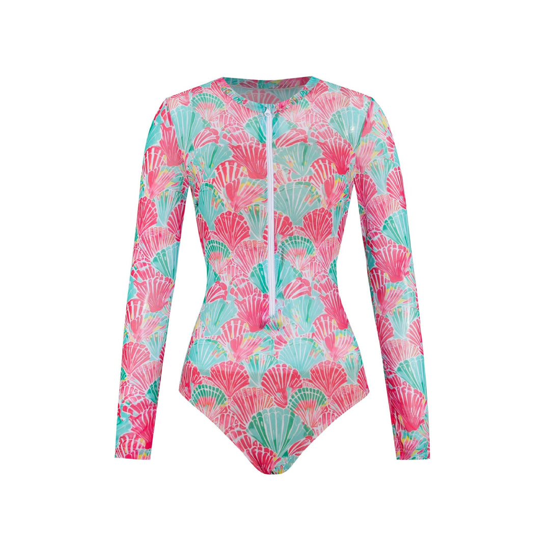 Damen Langarm-Surfanzug mit hohem UV-Schutz und verspieltem Muschelmuster R&B