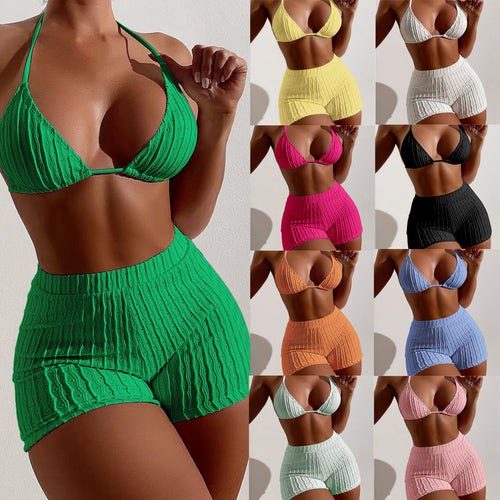 Damen Bikini-Set mit strukturierter Oberteil- und Short-Kombination R&B