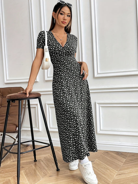Damen Maxikleid mit elegantem Wickelausschnitt und floralem Muster R&B