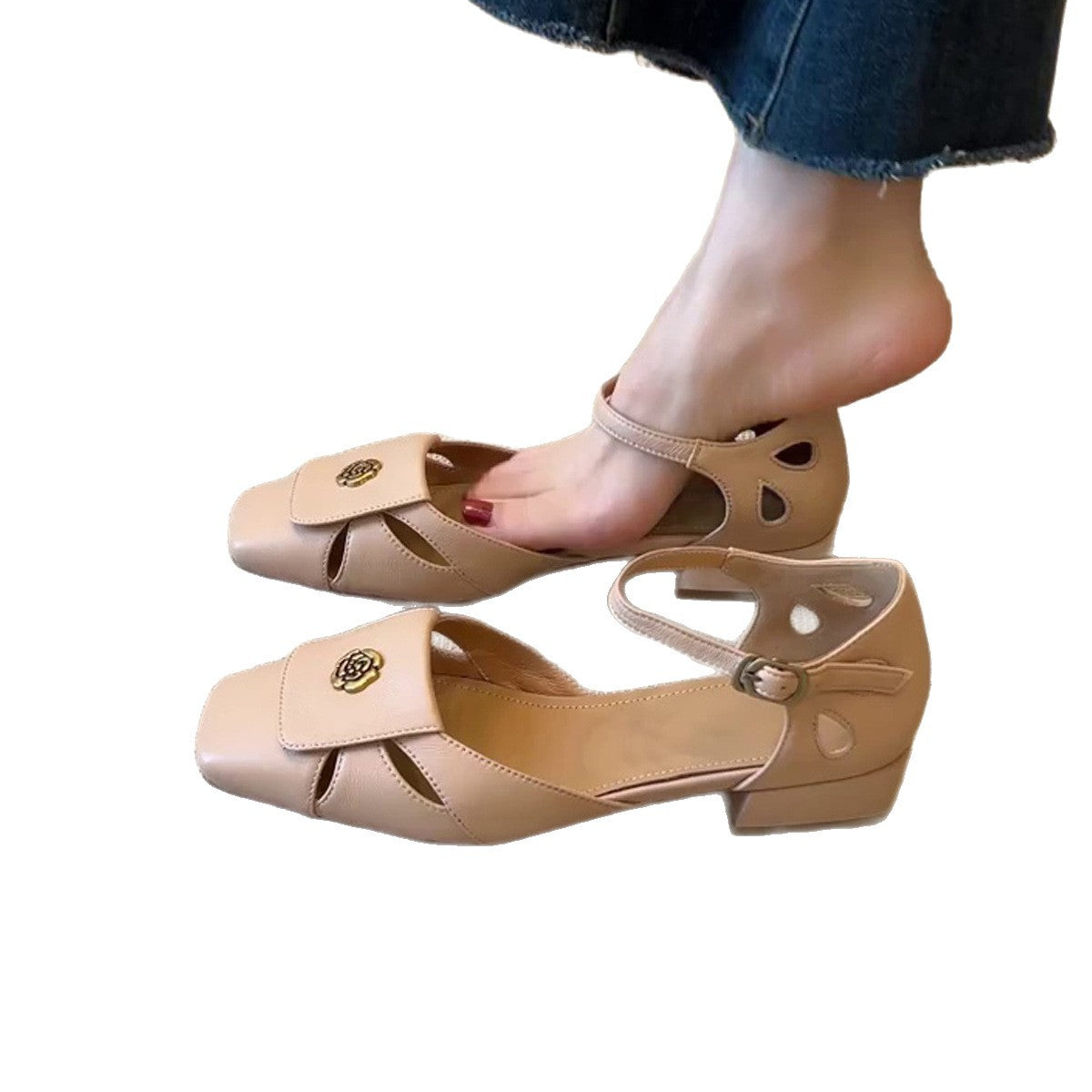 Damen Elegante Riemchen-Pumps mit floralem Dekor und komfortablem Blockabsatz R&B